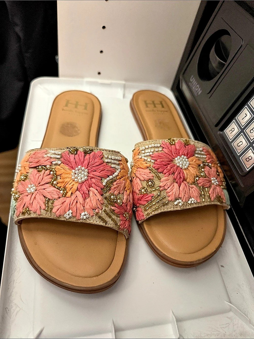 Haute Hippie Floral Embellished Slide Sandals